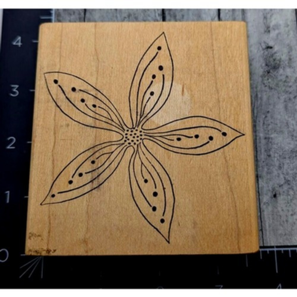 Magenta Flower Five Petal Lined Rubber Stamp Wood #D25